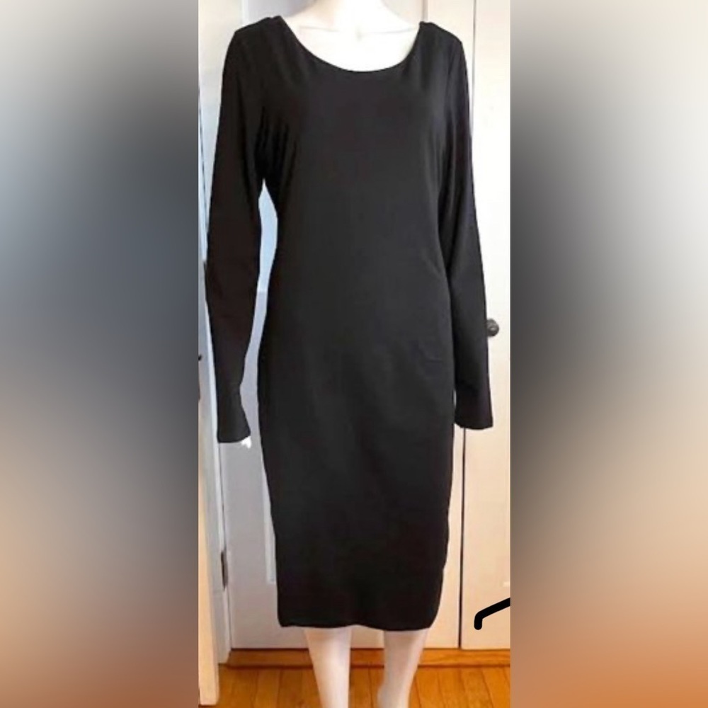 PERUVIAN CONNECTION Sz L 100% Pima Cotton Scoop Neck Long Sleeve Midi Dress
